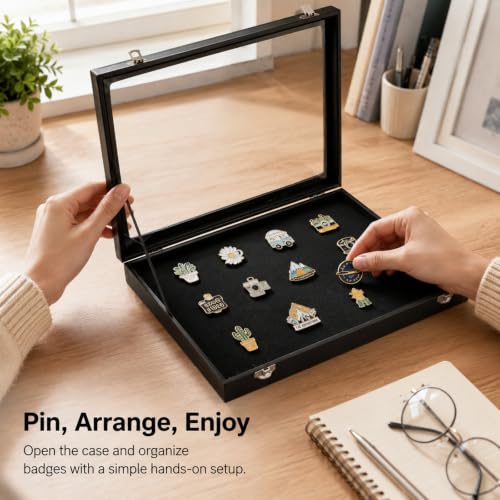 Pin Display Case 14x9 Inch Badge Frame Black Wall Mountable