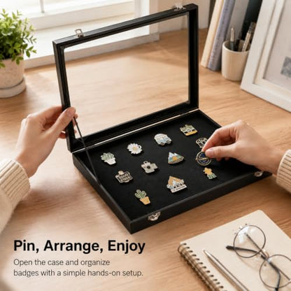 Pin Display Case 14x9 Inch Badge Frame Black Wall Mountable