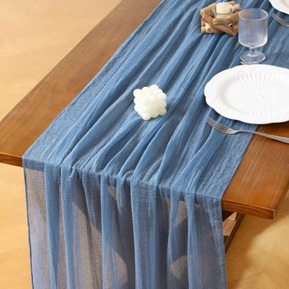 Socomi Dusty Blue Summer Gauze Cheesecloth Table Runner 120 Inch - Pack of 6
