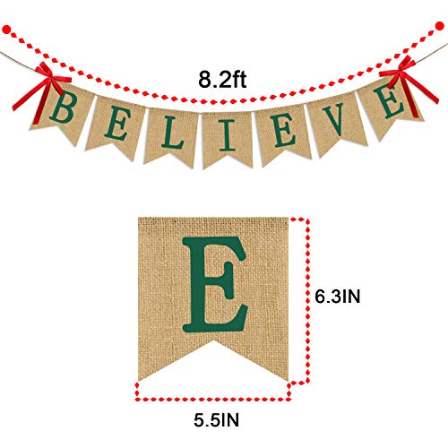 Christmas Burlap Banner Garland - Holiday Party Decorations, Reusable