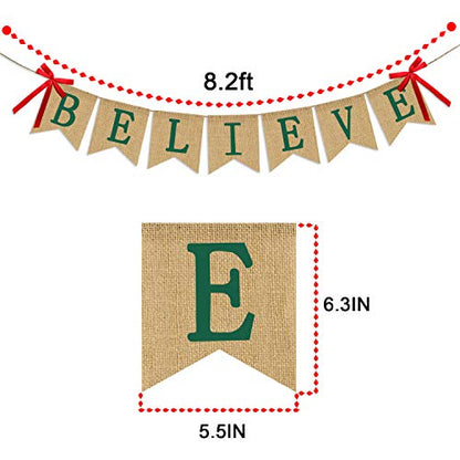 Christmas Burlap Banner Garland - Holiday Party Decorations, Reusable