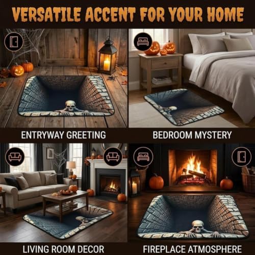 3D Halloween Ghost Skeleton Rug - Optical Illusion Mat, 23.6 x 35.4in, Non-Slip, Durable Fabric