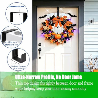 Heavy-Duty Adjustable Wreath Hanger for Front Door Black - Supports Up to 30 lbs