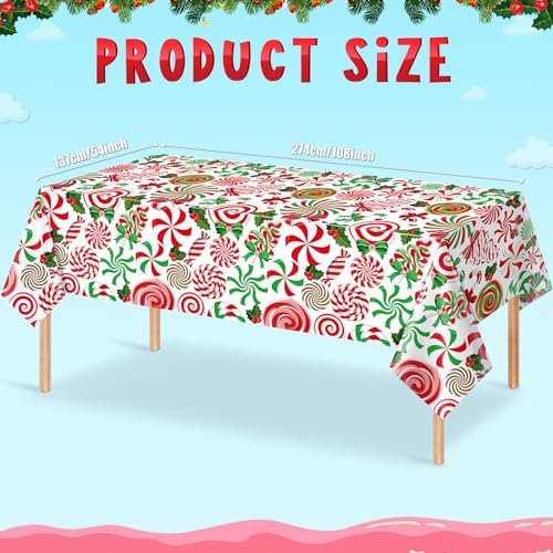54x108 Inch Christmas Candy Cane Tablecloths 6 Pack - Red Green Holiday Decor