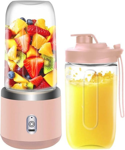Blender for Shakes and Smoothies, 400ml, 2 To-Go Portable Cups with Lid, Personal Blender, Easy to Clean, for Kitchen, Juices, Baby Food, Mixer (Pink)