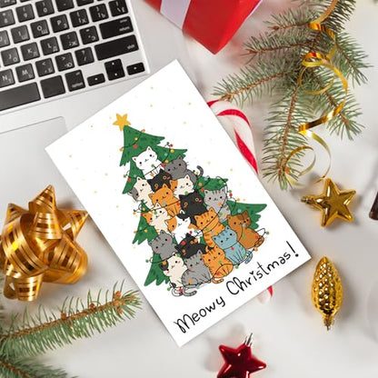 Funny Cat Tree Christmas Card for Cat Mom Cat Dad - Meowy Christmas - Cat Variation