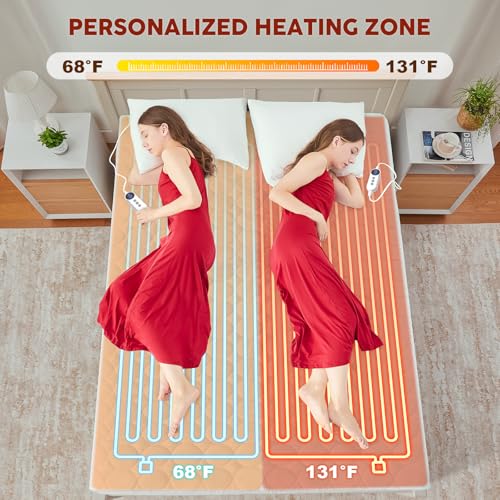King Size Heated Mattress Pad with Dual Control - White, 9 Settings, Auto Off