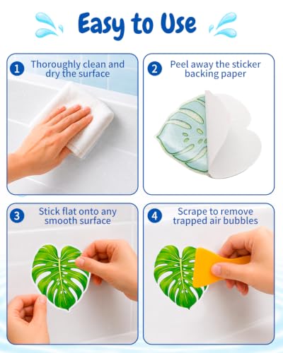 Bathtub Non Slip Stickers - Monstera Deliciosa Pattern, 20 Pcs Anti Slip Shower Decals with Scraper