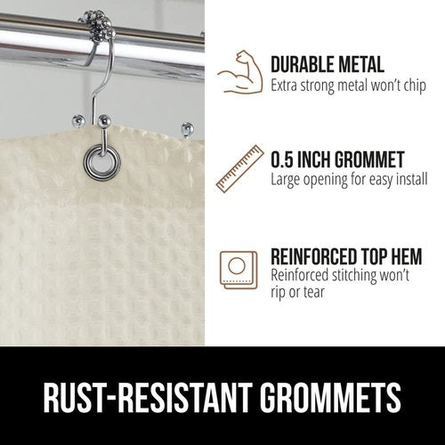 GORILLA GRIP Waffle Shower Curtain, Thick Weighted Fabric, Wrinkle and Rust Resistant, Hotel Quality Design, Heavy Duty Long Curtains for Bathroom Showers, Bath Tubs, Machine Wash, 72x72 Ivory Cream