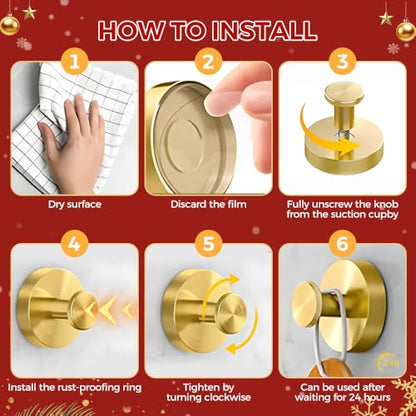 Gold Suction Cup Hooks for Wreaths No Drill Removable Bathroom & Decor