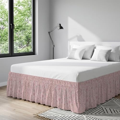 Pink Floral Boho King Size Bed Skirt 16 Inch Drop Adjustable Elastic Dust Ruffle