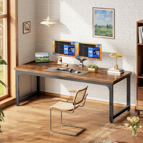 PRAISUN Rustic Brown 63x24 Inch Thicker Computer Desk - Sturdy Office Table