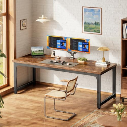 PRAISUN Rustic Brown 63x24 Inch Thicker Computer Desk - Sturdy Office Table