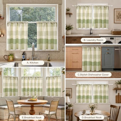 Sage Green Linen Blend Kitchen Tier Curtains - 30W x 36L, Pack of 2
