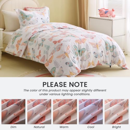 Kids Duvet Cover Set Twin White Butterfly Playful & Soft Bedding