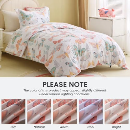 Kids Duvet Cover Set Twin White Butterfly Playful & Soft Bedding