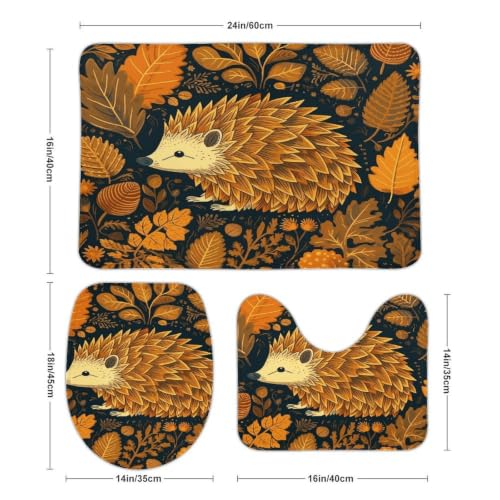 Cute Hedgehog Bathroom Rugs Set 3 Piece Floor Mat & Toilet Cover
