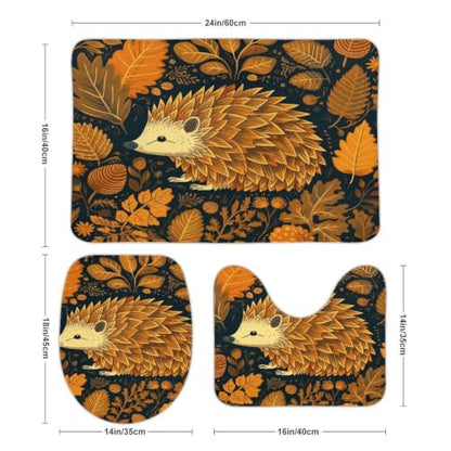 Cute Hedgehog Bathroom Rugs Set 3 Piece Floor Mat & Toilet Cover