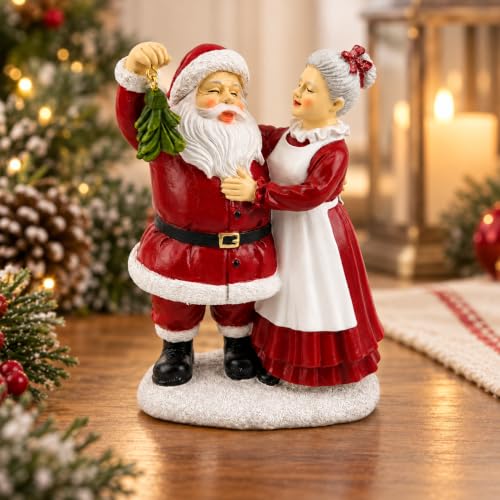 White Small Santa and Mrs. Claus Mistletoe Figurine Christmas Decor - 5.5"