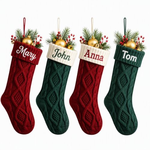 Personalized Christmas Stockings 18 Inch Cable Knit Custom Names - 7-Pack Knita-b