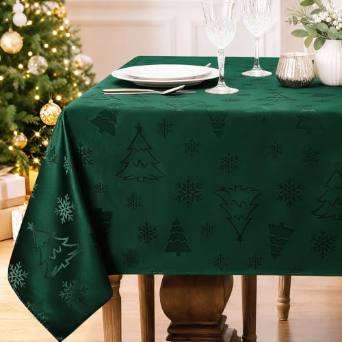 NOVILYS Green Christmas Jacquard Rectangle Tablecloth 60 x 84 Inches - Festive Holiday Decor
