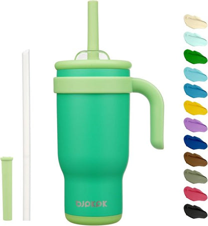 BJPKPK 18 Oz Insulated Travel Tumbler - Stainless Steel Mug with Handle & Straw | Olive Green