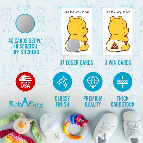 Baby Winnie Find the Poop Scratch-Off Game Set of 40 for Baby Shower - Fun Ice Breaker Activity