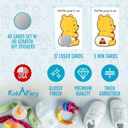Baby Winnie Find the Poop Scratch-Off Game Set of 40 for Baby Shower - Fun Ice Breaker Activity