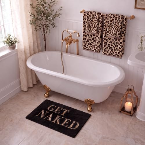 Get Naked Leopard Bath Mat 20x31 Inch - Non-Slip Bathroom Rug with Cheetah Print