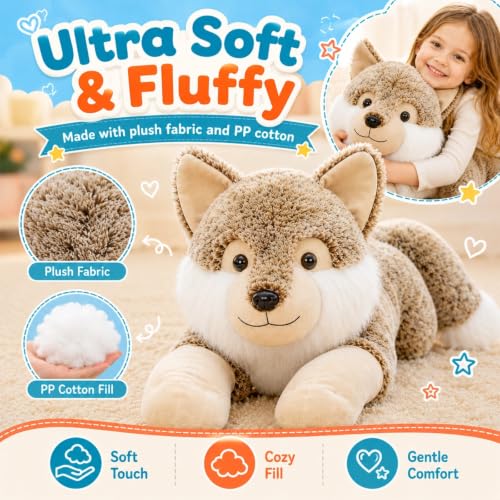 Giant Wolf Stuffed Animal Plush Body Pillow 47 Inch Gray Wolf Toy - BENINY