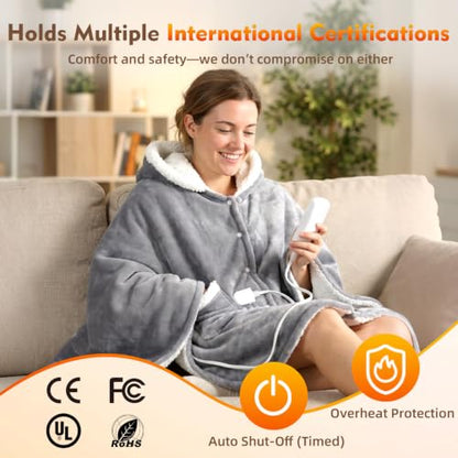 Wearable Heated Blanket with 9 Heat Levels and 12H Timer - Full Coverage, Safe & Fast Heating