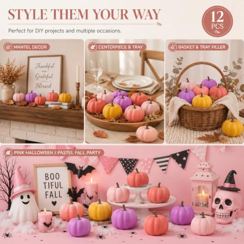 Mini Foam Pumpkins Set - Warm Pastel Fall Decor for Thanksgiving & Halloween - 12 Pieces