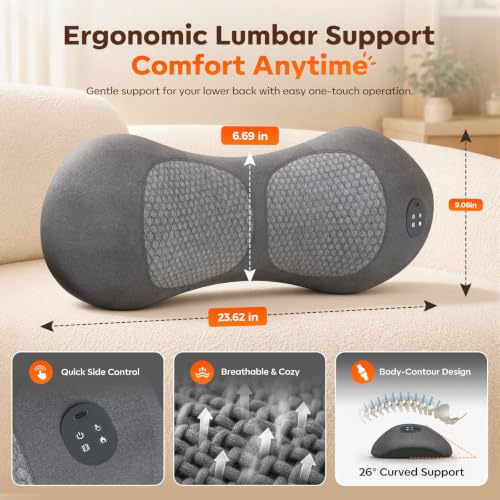 Rechargeable Back Massager with Heat Vibration and Traction - Cordless Lumbar Support