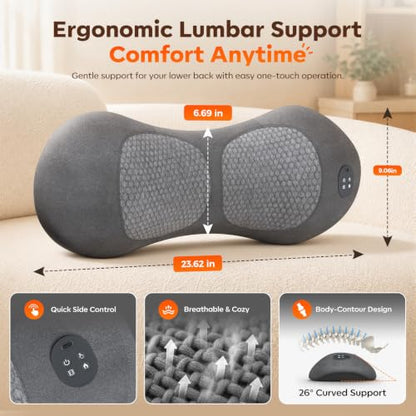 Rechargeable Back Massager with Heat Vibration and Traction - Cordless Lumbar Support