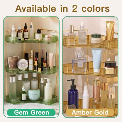 Transparent 3-Tier Makeup Organizer with Brush Holder - Vanity Storage Shelf