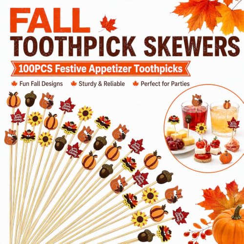 Fall Cocktail Picks Set - 100 Autumn-themed Skewers for Thanksgiving & Parties