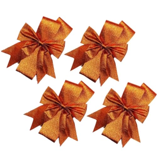4 Pack Halloween Thanksgiving Christmas Ribbon Bows for Cabinets & Holiday Decor - Orange
