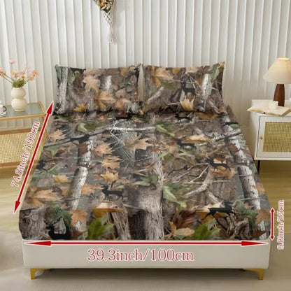 Breathable Bed Sheet Set with Pillowcases - Queen Deer Camo Hunting Variation