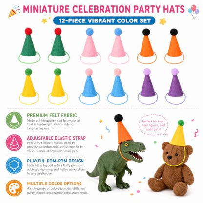 12 Pcs Mini Party Hats for Stuffed Animals Cake Toppers Tiny Birthday Decor