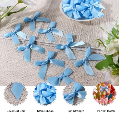 50 Pcs Light Blue Mini Bows 2 Inch for Gift Wrapping & Decorations