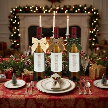 Christmas Bow Wine Bottle Cover Set - 12 Pcs Xmas Party Decor, Velvet Bow Variation