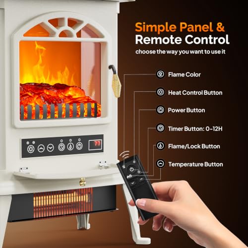 1500W Electric Fireplace Stove with Remote Control - Freestanding Heater, 22.4" H - Variation of 22''H-Remote