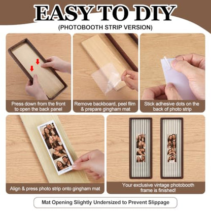 2 Pcs 12x6 Inch Photo Booth Frames with Mat for Photo Strips - Walnut Wood