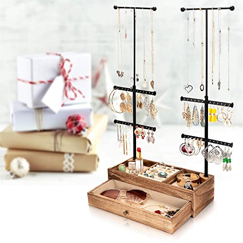 Emfogo Rustic Brown 6-Tier Jewelry Organizer Stand with Adjustable Necklace Holder