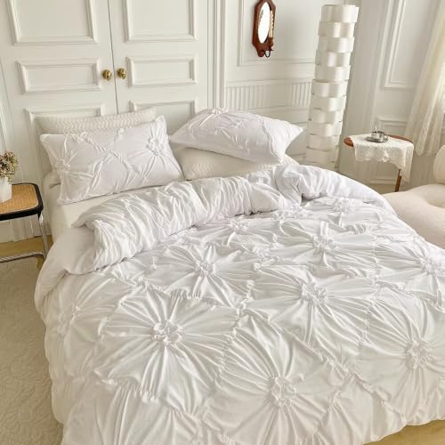 White King Pinched Pleated Duvet Cover Set - Luxury Bedding for Women