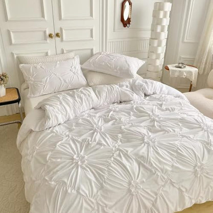 White King Pinched Pleated Duvet Cover Set - Luxury Bedding for Women