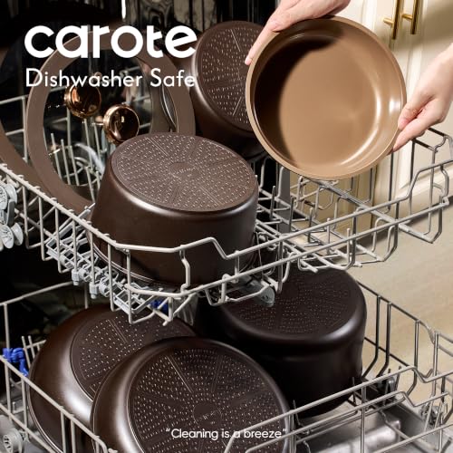 Ceramic Cookware Set with Detachable Handles - 25 Pieces, Brown