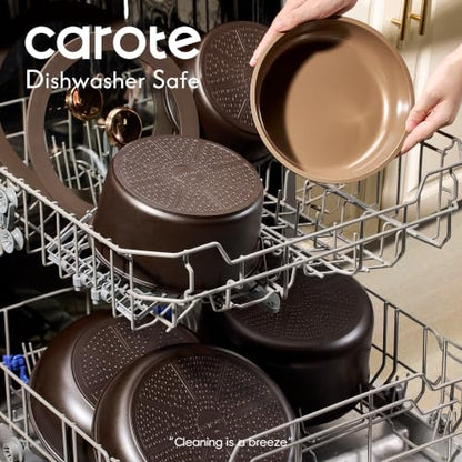 Ceramic Cookware Set with Detachable Handles - 25 Pieces, Brown