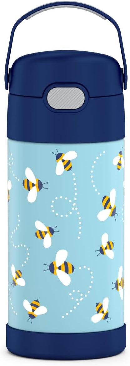 THERMOS FUNTAINER 12 Ounce Kids Straw Bottle - Stainless Steel Vacuum Insulated | Honey Bees Design