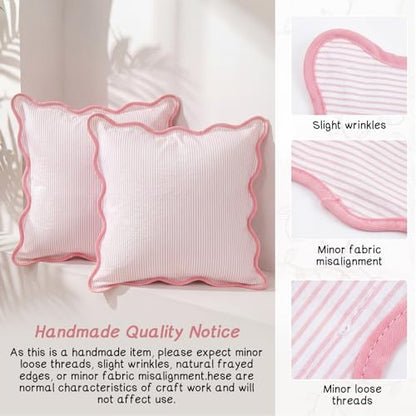 Pink Scalloped Edge Striped Pillowcases 18x18 Inches - 2 Pcs, Chicplaid